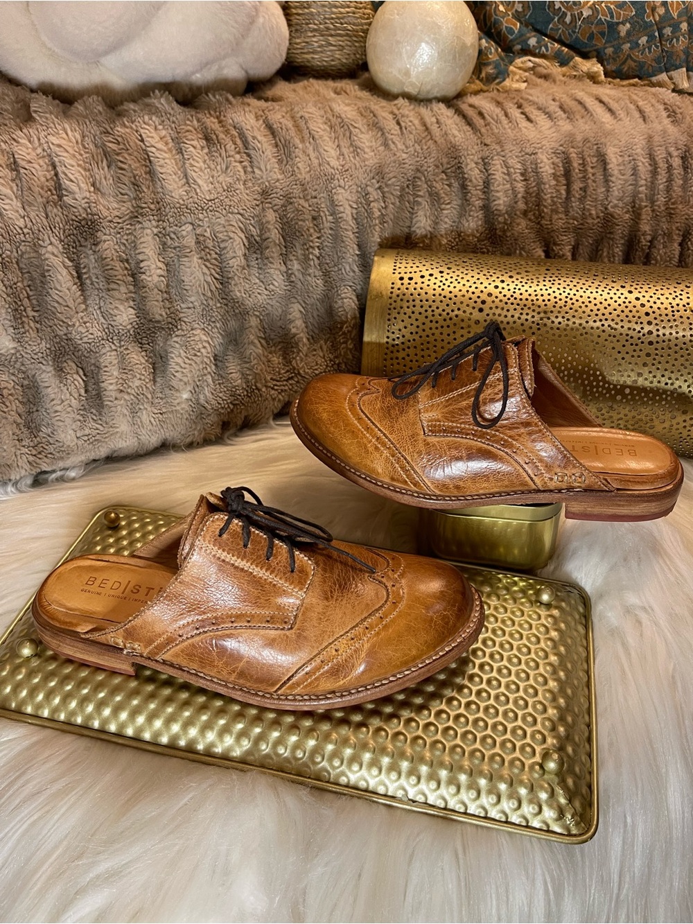 Bed Stu Tan Brown Leather Wingtip Loafers - Picture 2 of 7